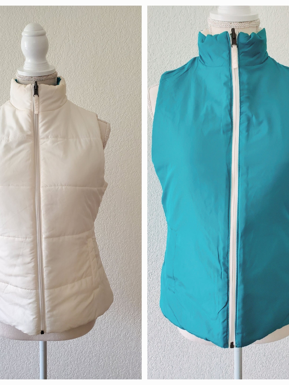 Reversible Puffer Vest in White and Teal